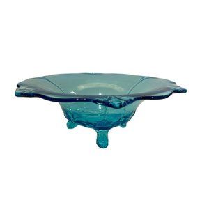 Tiara Indiana Glass Blue Duchess 3 Toed Footed 12" Center Console Bowl